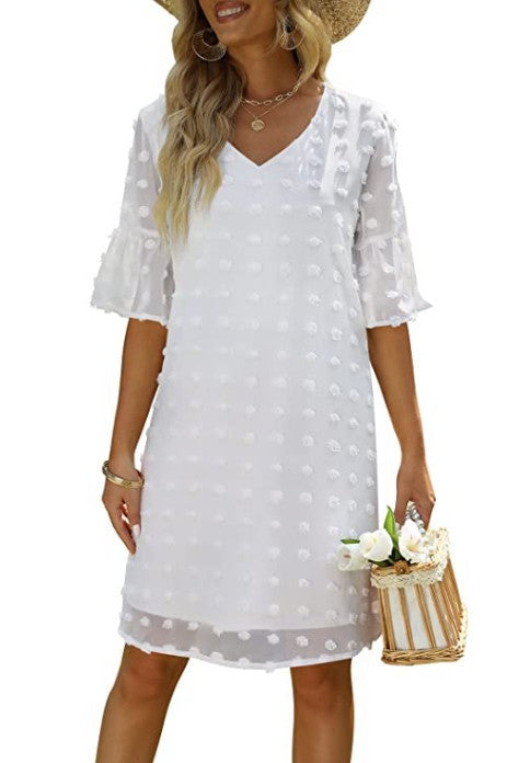 Vestido Corto Chifon Lunares Mujer Elegante Trabajo