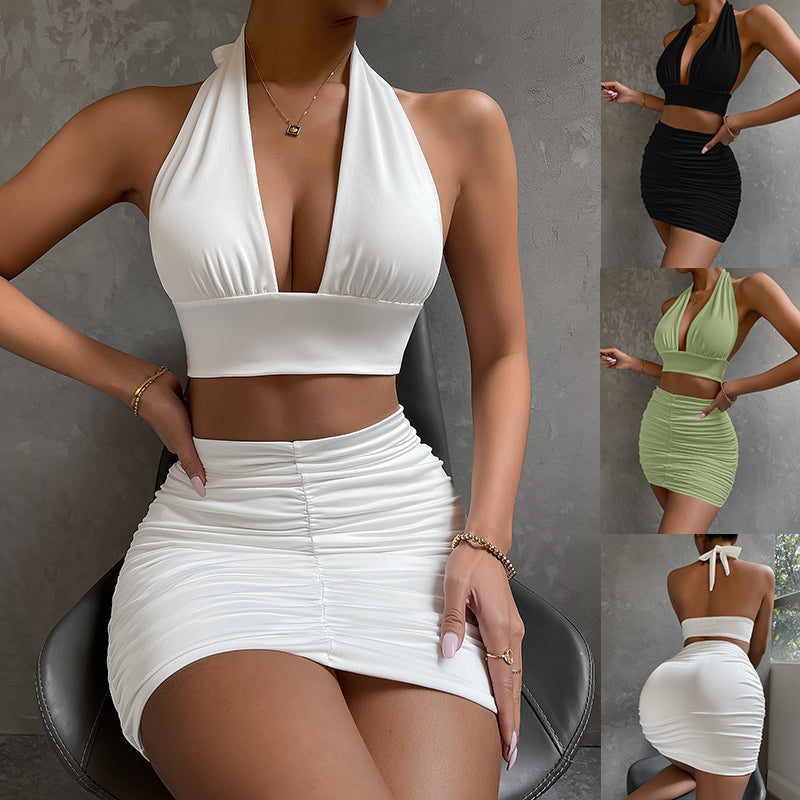 Conjunto Dos Piezas Mujer Halter Top y Falda Plisada