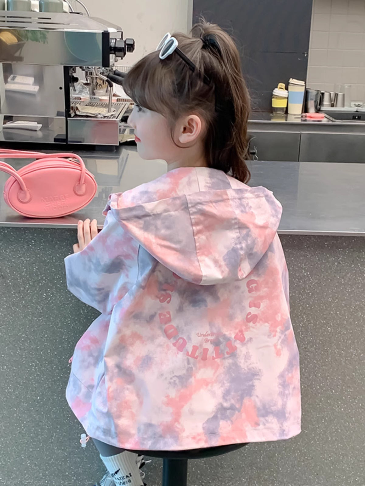 Chaqueta Cortavientos Niña con Capucha Rosa y Morada