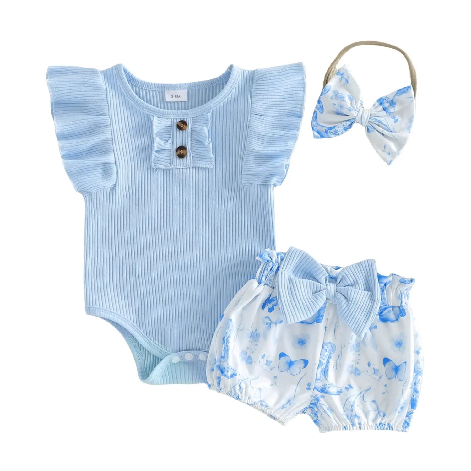 Conjunto 3 Piezas Bebé Niña Floral con Lazo