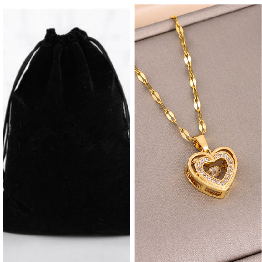 Collar Doble Capa Corazon Rhinestones Acero Titanio Mujer