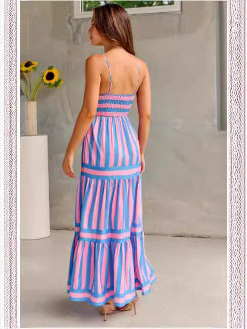 Vestido Largo Tirantes Mujer Estampado con Bolsillos