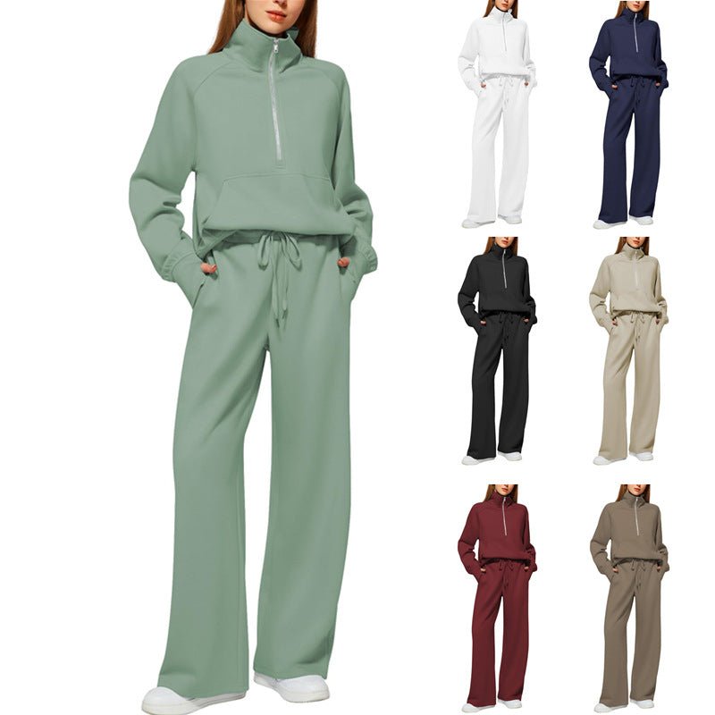 Conjunto Mujer Sudadera Media Cremallera y Pantalón Pierna Ancha - Irina Shop