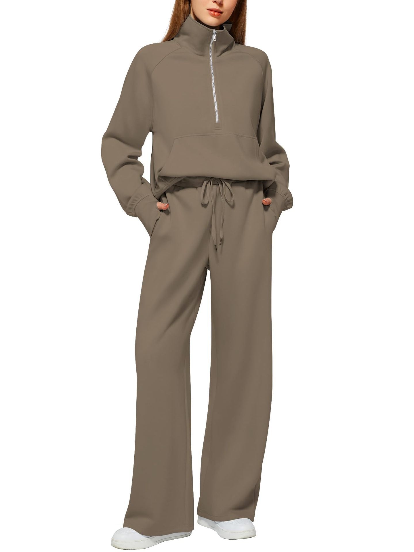 Conjunto Mujer Sudadera Media Cremallera y Pantalón Pierna Ancha