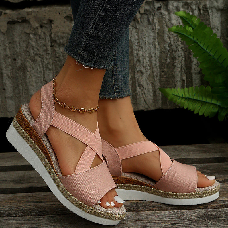 Sandalias Cuña Mujer con Tira Cruzada y Plataforma