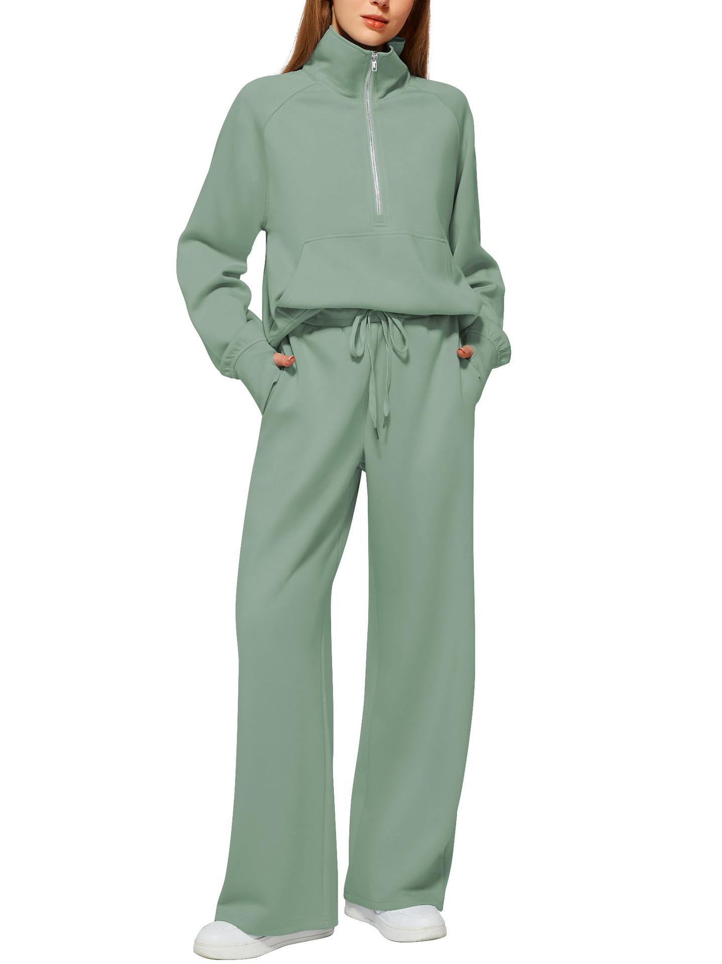 Conjunto Mujer Sudadera Media Cremallera y Pantalón Pierna Ancha