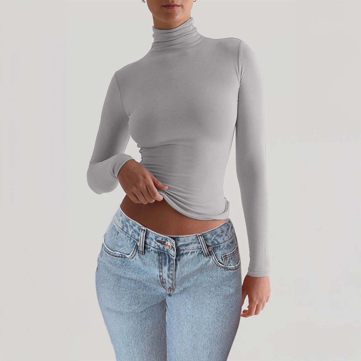 Camiseta Cuello Alto Mujer Y2K Ajustada Manga Larga