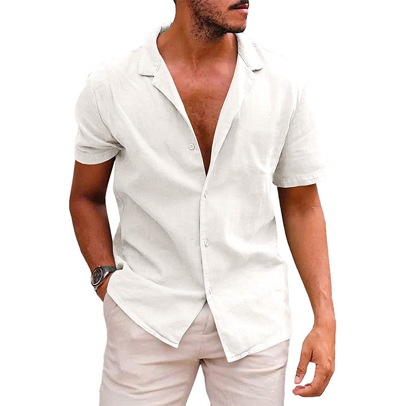 Camisa Lino Hombre Manga Corta Casual Suelta Verano