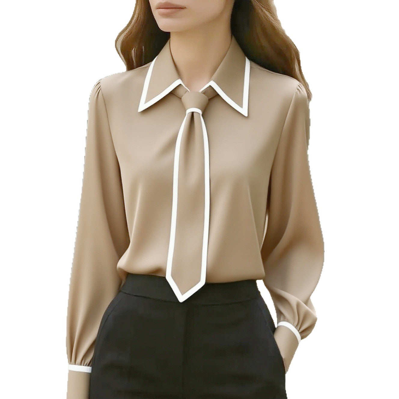 Camisa Mujer Manga Larga Color Liso con Lazo | Otoño