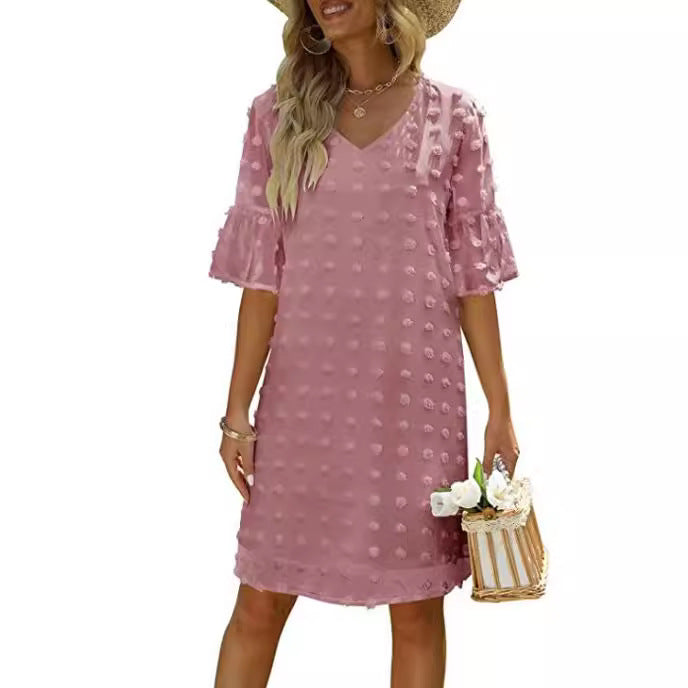 Vestido Corto Chifon Lunares Mujer Elegante Trabajo