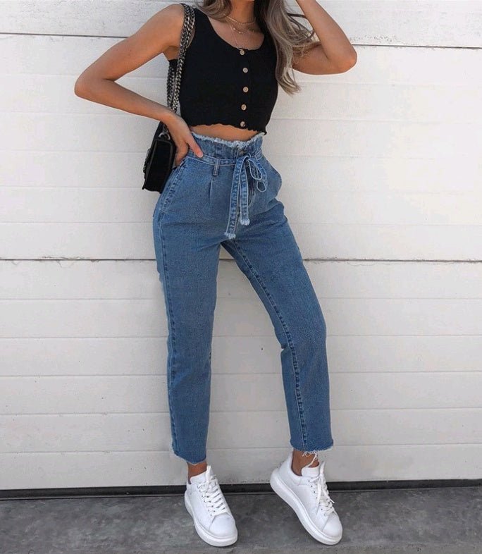 Pantalones Pitillo Talle Alto Mujer – Denim Lavado Negro y Azul S-3XL - Irina Shop