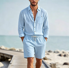 Conjunto Lino Hombre | Cárdigan Manga Larga y Shorts Casual - Irina Shop