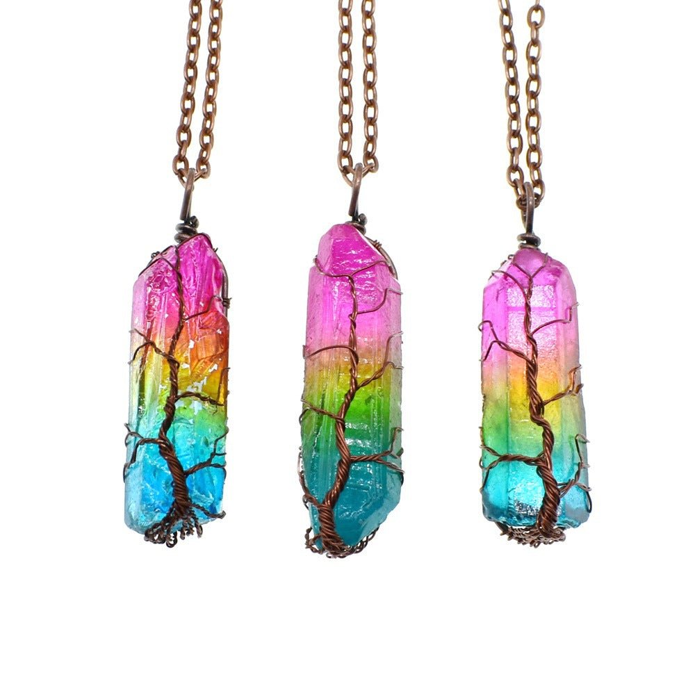 Collar Colgante Arbol de la Vida Cristal Piedra Natural Mujer