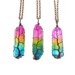 Collar Colgante Arbol de la Vida Cristal Piedra Natural Mujer