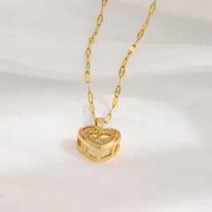Collar Doble Capa Corazon Rhinestones Acero Titanio Mujer