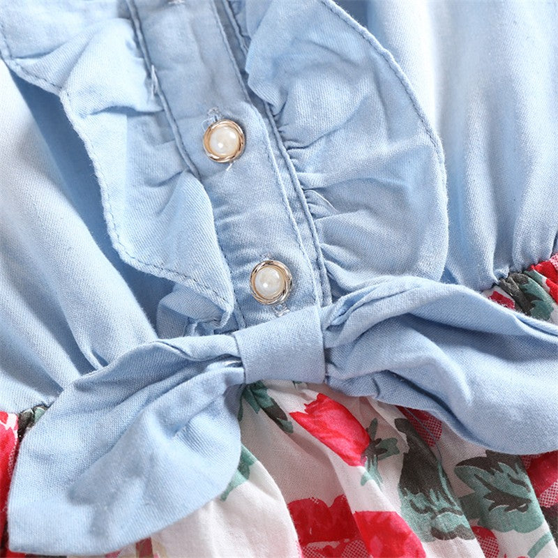 Vestido vaquero niña floral sin mangas verano
