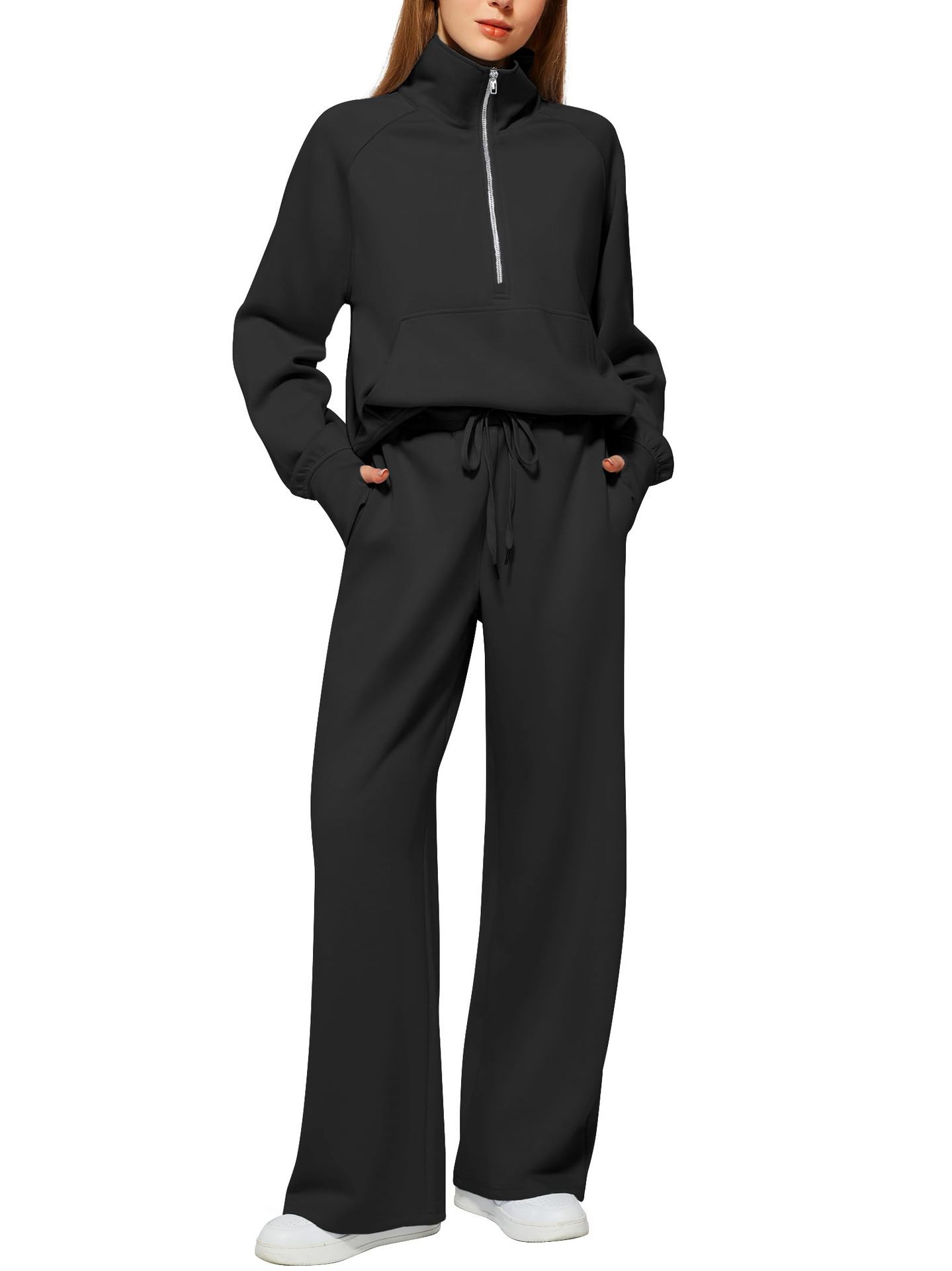 Conjunto Mujer Sudadera Media Cremallera y Pantalón Pierna Ancha