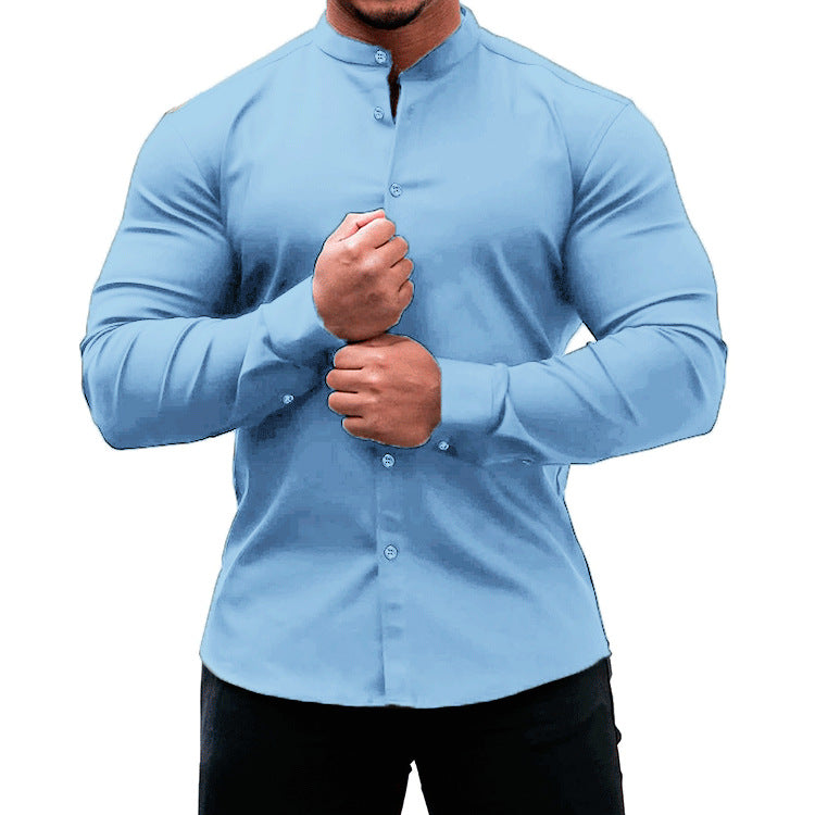 Camisa manga larga hombre casual slim fit color sólido