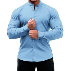 Camisa manga larga hombre casual slim fit color sólido