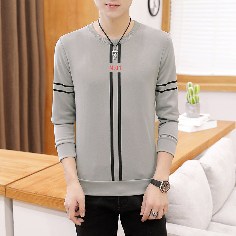 Camiseta Manga Larga Hombre Estampado Rayas Cuello Redondo