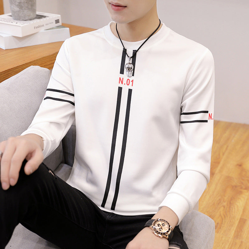 Camiseta Manga Larga Hombre Estampado Rayas Cuello Redondo