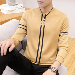 Camiseta Manga Larga Hombre Estampado Rayas Cuello Redondo