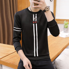 Camiseta Manga Larga Hombre Estampado Rayas Cuello Redondo