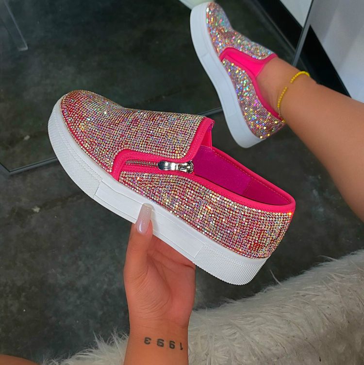 Bailarinas Planas Mujer con Rhinestones Talla Grande