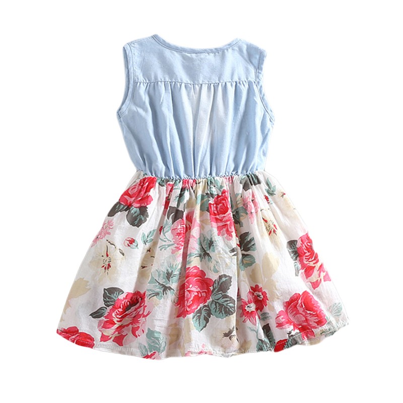 Vestido vaquero niña floral sin mangas verano