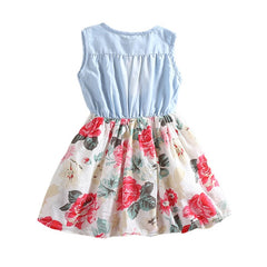 Vestido vaquero niña floral sin mangas verano