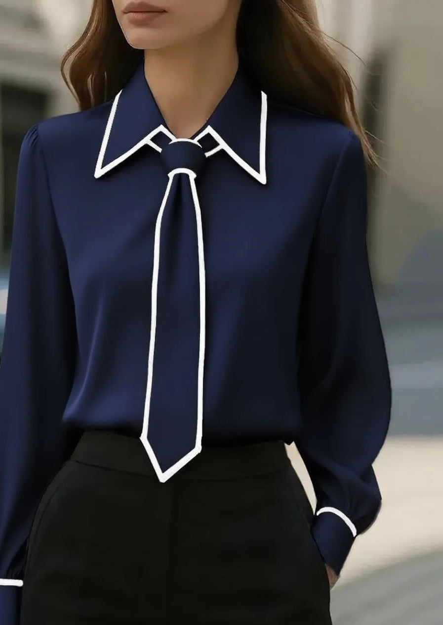 Camisa Mujer Manga Larga Color Liso con Lazo | Otoño