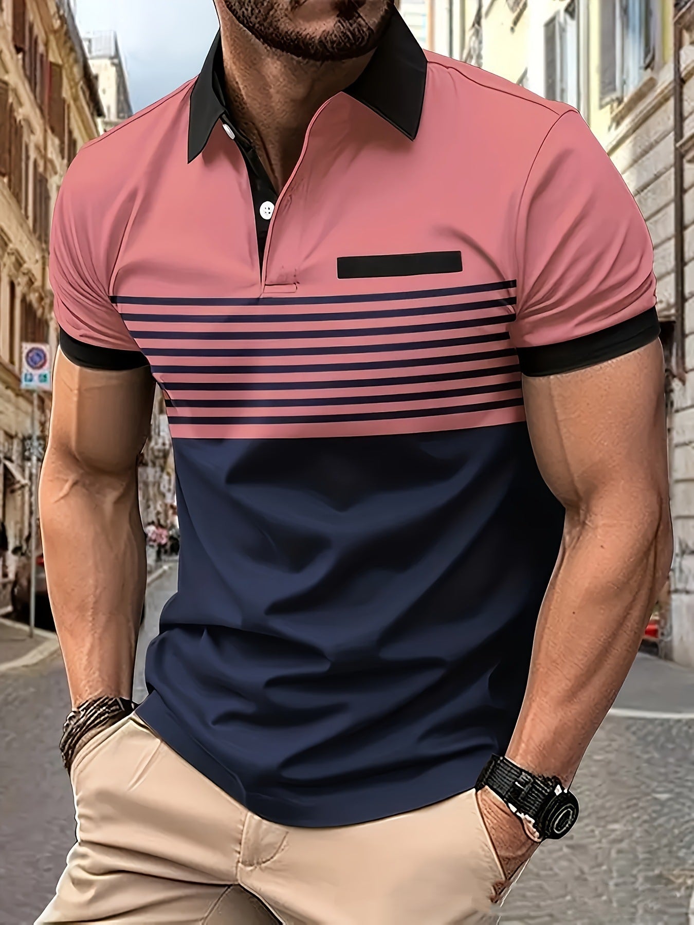 Camisa Casual Hombre a Rayas con Bolsillo — Tallas S a XXXL