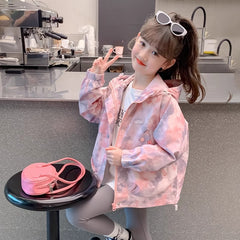Chaqueta Cortavientos Niña con Capucha Rosa y Morada