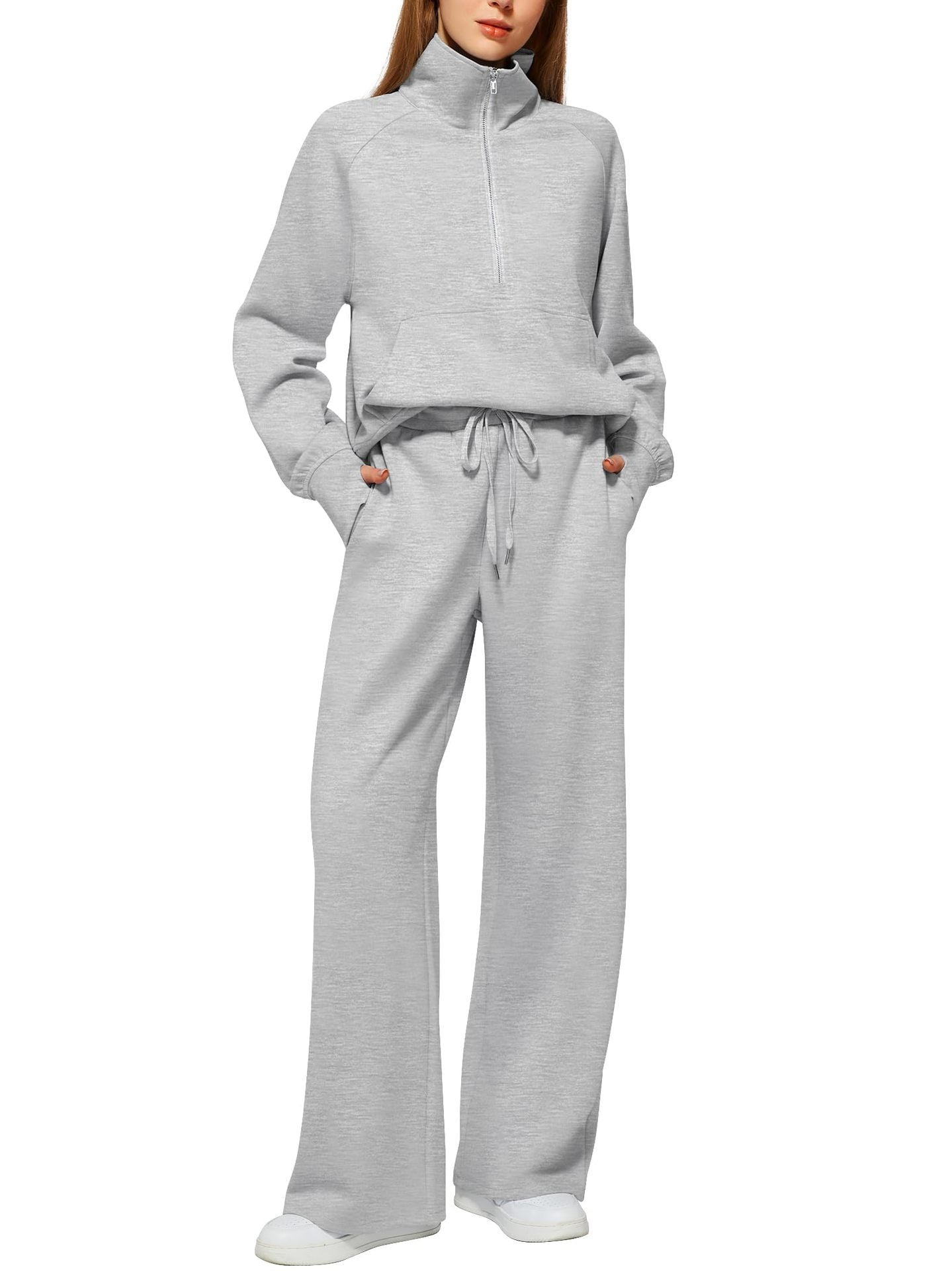 Conjunto Mujer Sudadera Media Cremallera y Pantalón Pierna Ancha