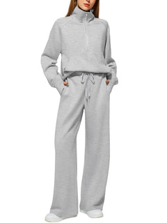 Conjunto Mujer Sudadera Media Cremallera y Pantalón Pierna Ancha