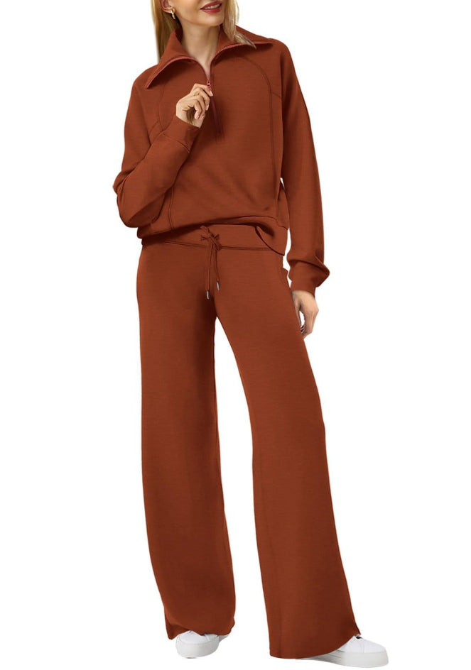 Conjunto Mujer Sudadera Media Cremallera y Pantalón Pierna Ancha