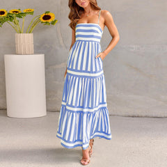 Vestido Largo Tirantes Mujer Estampado con Bolsillos