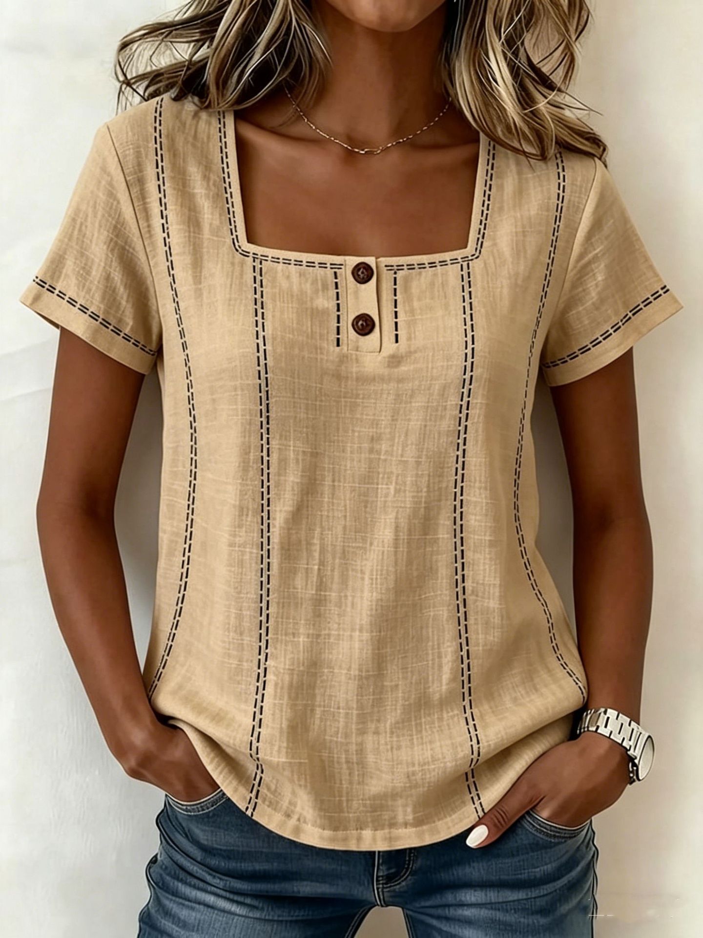 Camisa Mujer Manga Corta Estampada | Casual Holgada con Botón
