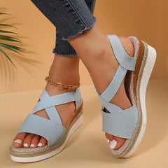 Sandalias Cuña Mujer con Tira Cruzada y Plataforma