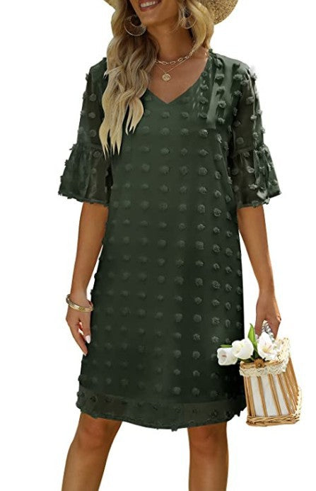 Vestido Corto Chifon Lunares Mujer Elegante Trabajo