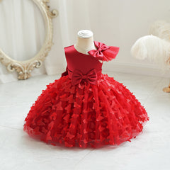 Vestido infantil rojo de princesa en tul para fiestas y celebraciones especiales
