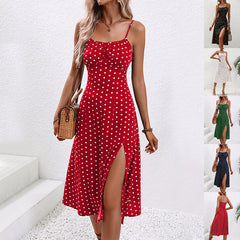 Vestido Largo Mujer Lunares Tirantes Abertura Lateral