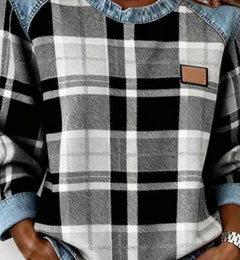 Sudadera Patchwork Denim Cuello Redondo | Moda Única