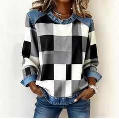 Sudadera Patchwork Denim Cuello Redondo | Moda Única