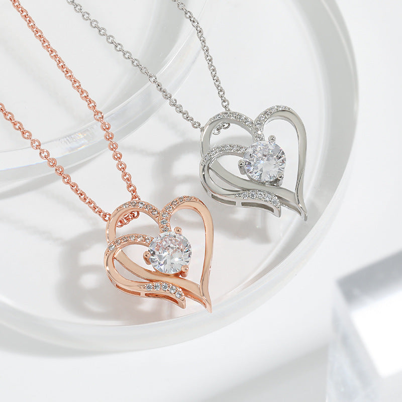 Collar Corazon Mujer Circones - Doble Amor Oro Blanco y Rosa