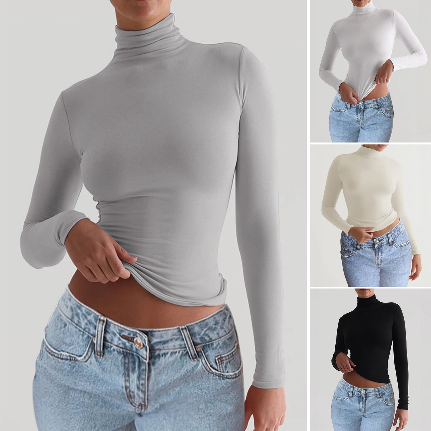 Camiseta Cuello Alto Mujer Y2K Ajustada Manga Larga