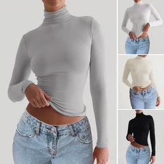 Camiseta Cuello Alto Mujer Y2K Ajustada Manga Larga