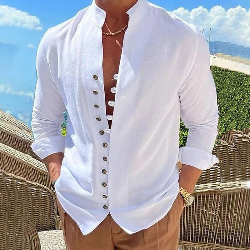 Camisa Manga Larga Hombre – Estilo Retro Casual Holgado