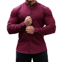 Camisa manga larga hombre casual slim fit color sólido