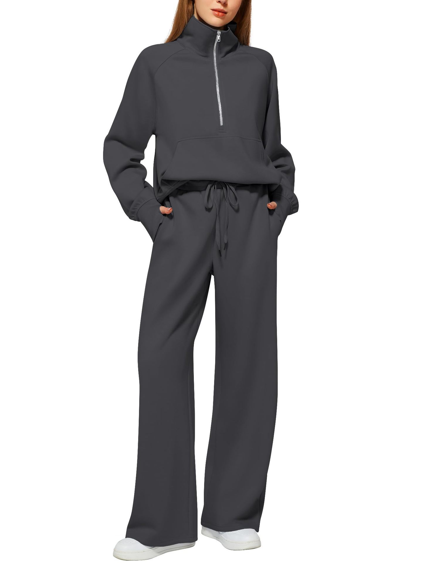 Conjunto Mujer Sudadera Media Cremallera y Pantalón Pierna Ancha